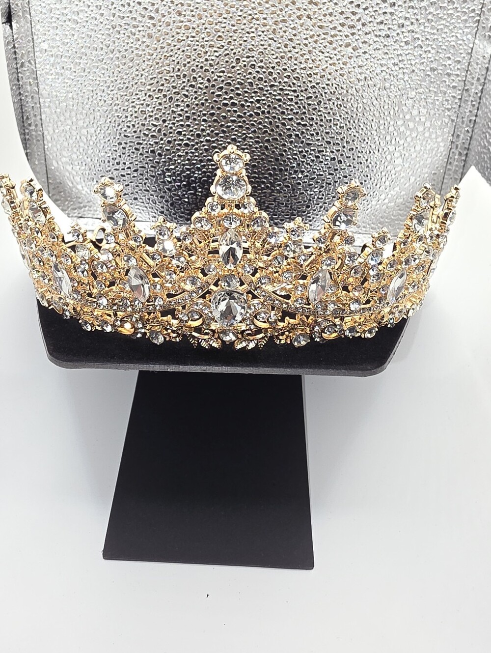 Gold Crystal Crown  Pageant Bridal Quinceañera  Sparkling Rhinestone Tiara - Picture 2 of 13